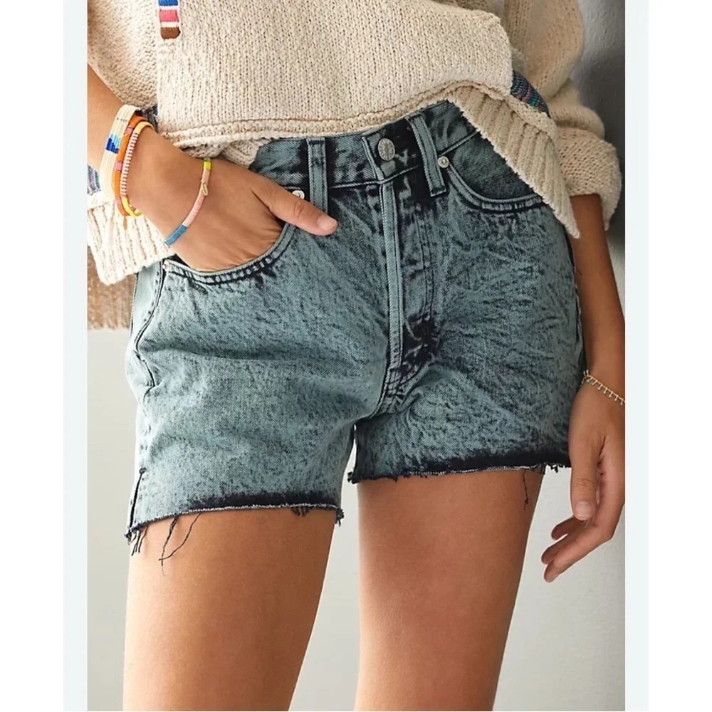 NWT EDWIN cai Anthropologie cut off denim shorts distressed mint black green 25